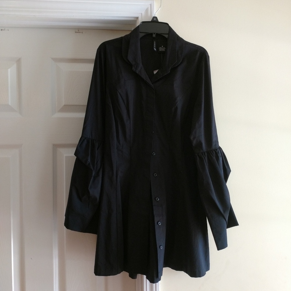 Black bell sleeve button up top